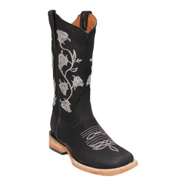 Women’s Square Toe Cowgirl Cowboy Boot Embroidered Floral Roses Western Boots Black (9.5,White Rose)