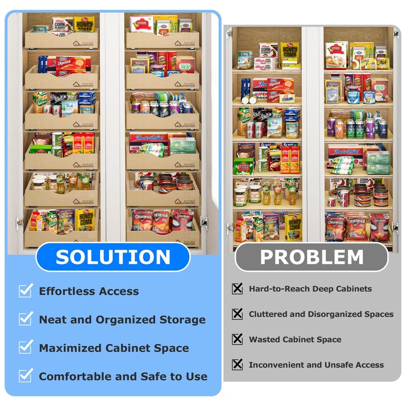 WelFurGeer Soft Close Pull Out Drawers for Cabinets, 14" W