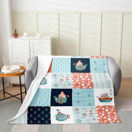 Feelyou Sailboat Flannel Fleece Throw Blanket Baby 30"x40" Kids Anchor Decor Plush Blanket for Boys Girls Teens Marine Theme Fuzzy Blanket Submarine Print All Season Bed Blanket Sea Adventure