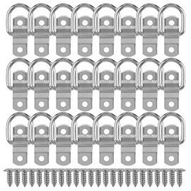 24 Pack D Ring Tie Down Anchors 1/4" Heavy Duty Stainless Steel Trailer Tie Down Hooks for Truck, Trailer, Camper, Warehouse, Boat, Cargo Control & Surface Mount(Silver)