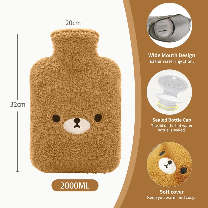 samply Hot Water Bottle with Cute Cover,2L Hot Water Bag