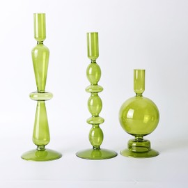 Candle Holders,Candlestick Holders,Green Glass Candle Holder Taper Candle Holders Retro Candlestick Holder Table Top Candle Holder for Table Centerpiece Modern Decor for Wedding and Party