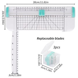 4 Pcs Portable Paper Cutter Set, 12 Inches Mint Green Paper Trimmer with Replacement Blades, Scrapbooking Tool with Automatic Security Safeguard, Side Ruler for Crafting Paper, Label, Cardstock