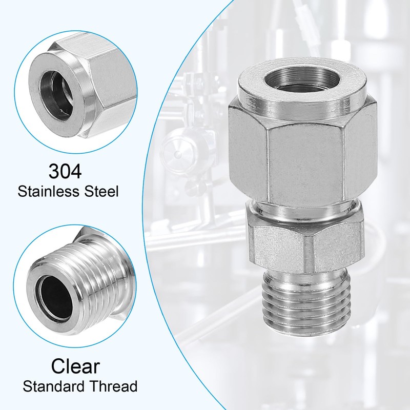 PATIKIL 1/4G x 10mm 304 Stainless Steel Compression Tube Fitting,