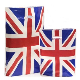 Union Jack Plastic Bags Gift Shop Carrier Bag Jubilee Party - Small & Large (Large 10)