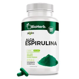 BioHerb® | Espirulina Orgánica 100% Pura | 180 Cápsulas | Superalimento de Origen Natural | Suplemento Alimenticio | Suministro para 90 Días | Calidad
