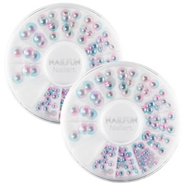 Pack of 2 Half Pearls in Aurora Mother of Pearl Look Nail Art Nail Design Nail Jewellery [2 x 1 Rondelle in Set]