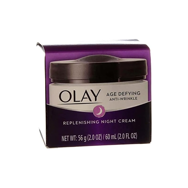 Crema nocturna antiarrugas OLAY Age Defying de 2 onzas, Paquete