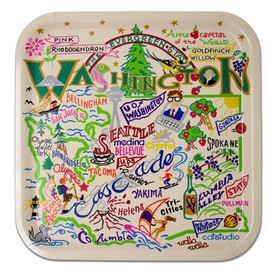 Catstudio Serving Tray, Washington Birchwood Serving Tray, Decorative Trays for Ottoman, 12.5" by 12.5" Dishwasher Safe for Washington Lovers