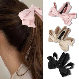 CURASA Large Bow Banana Clip for Women Girls Elegant Bows Banana Clips for Thick Thin Curly Hair 3 PCS Cute Claw Clips Non-Slip Grip (3 Colors)