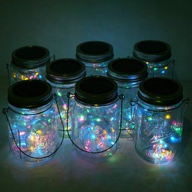 Cynzia 30LED Solar Mason Jar Lights, 8 Pack Jar Lid String Lights (No Jars), Waterproof Fairy Firefly Light for Garden, Patio, Outdoor, Yard, Lawn Decor(Multicolor)