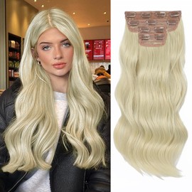 Vigorous Clip in Hair Extensions 20Inch Light Blonde Synthetic Hair Extensions Clip Ins 4Pcs Long Wavy Soft Synthetic Hairpieces for Women