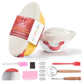 Banneton Bread Proofing Basket Set Made with Cotton Rope,Sourdough Starter Kit with Liners&Covers,bread basket for Artisan Baking, Round&Ova Sourdough Bread Baking Supplies Gift Set