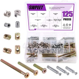 125Pcs 3 in 1 Furniture Cabinet Fixing Screw Locking Cam Bolt Nut Fitting Kit, Cam Fitting with Furniture Eccentric Fitting Furniture Side Connecting Pre-Inserted Nut Screw Eccentric Wheel