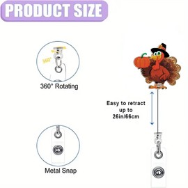Pumpkin & Alligator Thanksgiving Badge Clip Reels - Retractable Cute Badge Holder for Nurse, Doctor, Hospital Worker ID