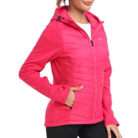 MoFiz Women's Fleece Running Jacket Full Zip Winter Cold Weather Gear Thermal Cycling Workout Jackets Rose Red XL