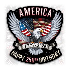 America 250th Birthday 1776 2026 Sticker or Magnet Christmas Ornament Retro American Eagle 250 Years Anniversary Waterproof Vinyl Sticker for Water Bottle Bumper Car Laptop