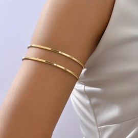 Gold Arm Cuff Upper Arm Cuff Silver Arm Cuff Gold Bangles Gold Butterfly Tassel Arm Bracelet for Women Arm Cuff Jewelry-C1:Gold 2Pcs