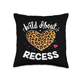 School Recess Crew Wild About RECESS Back School Funny School Teacher Students Monitor Recess Crew Leopard Throw Pillow, 16x16, Multicolor