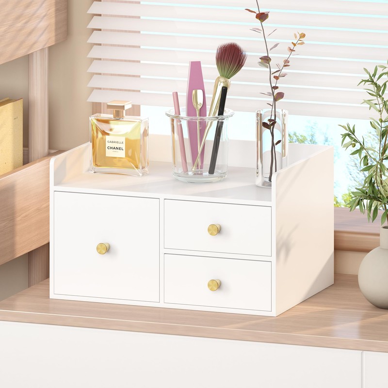 Bamboo Desk Organizer with Drawers Wooden Desktop Storage Drawers for