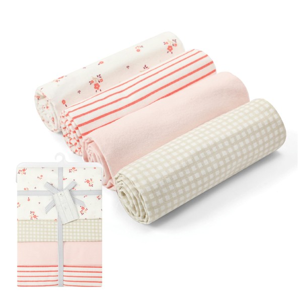 Mother's Choice Baby Flannel Blanket 4 Pack | 100% Cotton Receiving Blanket for Newborn | Lightweight Infant Swaddle Blanket | Soft Blanket for Baby Boy and Girl