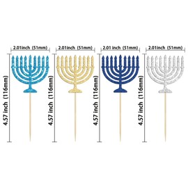 Gyufise 24Pcs Hanukkah Cupcake Toppers Menorah Cupcake Toppers Sparkle Jewish Birthday Chanukah Holiday Party Decoration Supplies