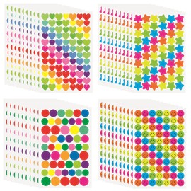 EUSTACE Reward Stickers, Large Capacity, 2750 Pieces, Nico Nico Face Circular Stickers, Star Stickers, Cute Heart, Colorful Circle, Teacher Reward Stickers, School Stickers