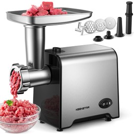 KEENSTAR Electric Meat Grinder, Sausage Stuffer Maker 450W Food Grinder with Blade & 3 Plates, Sausage Stuffer Tubes & Kubbe Kit, Stainless Steel Meat Mincer Machine for Home Kitchen Use