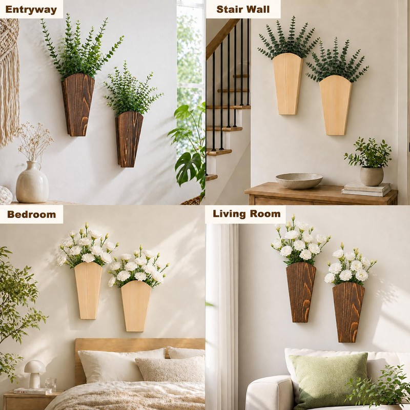 Boho Arched Wood Wall Vase for Flower, Farmhouse Wall Planter
