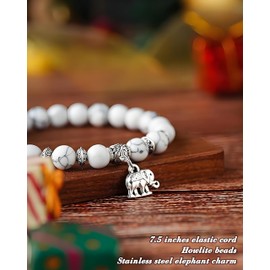 White Elephant Bracelet Gifts For Adults, Beads Cute Elephant Pendant Bracelet Funny Useful Unique Christmas To My Friend/Mom/Daughter/Wife Jewelry Gift (White)