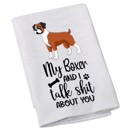 LEVLO Boxer Lovers Gift My Boxer and I Talk About You Kitchen Towel Dog Owner Dish Towel(My Boxer)