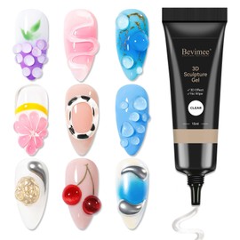 Bevimee 3D Nail Gel, Clear Sculpting Gel for Nail Art No Wipe Molding Gels For Nails, Easy To Sculpture Gels for 5D Nail Design, Nail Charm, Liner, Drawing, Embossing Nail Decoration DIY Manicure