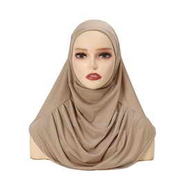 Hophor Modal Crinkle Hijab for Prayer Large Muslim Stretchy Turban Full Cover Shawl Cap Full Neck Coverage Hijab for Abaya(Khaki)