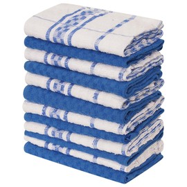 K Collection 12 Pack Check Kitchen Towels Set - 40 x 70 cm, Blue and White - 100% Ring Spun Cotton (285GSM) Super Soft and Absorbent Dish Towels, Tea Towels and Bar Towels