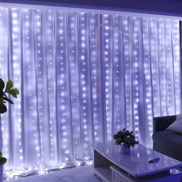 HXWEIYE 300LED White Fairy Curtain Lights for Bedroom, 3mx3m 8