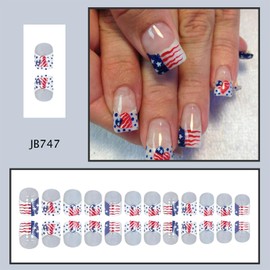 Independence Day French Tip Press on Nails Short Square Fake Nails Heart American Flag White Nails Tips Full Cover Acrylic Nails with Design Glossy 4th of July Glue on Nails for Women Girls 24Pcs