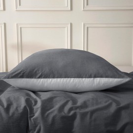 MILDLY Cushion Cover 40 x 80 cm Cotton Dark Grey 2, Pillowcases 2-Piece with Zip, Similar Texture to Stone Washed Linen, Oeko-Tex Certified, Soft and Comfortable
