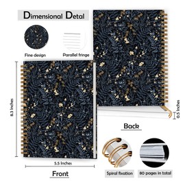XUNLURY Vintage Dark Blue Floral Botanical Notebook,Vintage Fern Herb Leaf Floral Journal,Cottagecore Wildflower Plants Journal,Rustic Hardcover Spiral Notebooks, 5.5x8.3 Inch