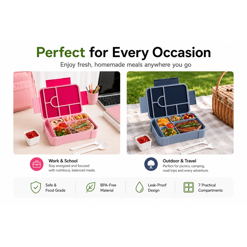 45 oz Leakproof Bento Lunch Box for Adults, Microwave Safe