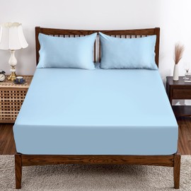 Bamboo Viscose Fitted Sheet 1 Pack Full Size Only,400 Thread Count,8-16" Deep Pocket,Bottom Sheet Colorfast Soft & Silky & Breathable(1 Fitted Sheet Only, Sky Blue, Full)