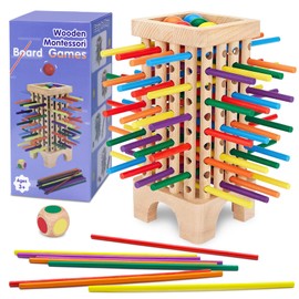 PQETBV Montessori Wooden Board Game, 42 Pieces, Colourful Wooden Sticks, Educational Toy, Family Game, Colourful Wooden Sticks, Dice Game, Children's Games, Travel Game from 3 4 5 6 Years