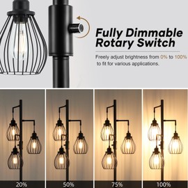 DYLBRIHOM 68.5” Dimmable Floor Lamp, Industrial Farmhouse Floor Lamps with Elegant Teardrop Cages, Rustic Floor Lamps Black Tall Vintage Pole Lamps for Living Room Bedroom Office, 3 LED Bulbs Included