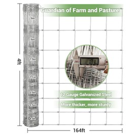Farm Fence, GarveeLife 4ft x 164ft Heavy Galvanized Goat Fence, Cattle Fence, Deer Fence, Heavy Zinc Coating Hog Wire Fencing for Yard Livestock Animals Protection