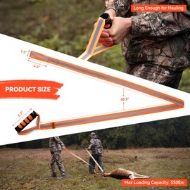 GearOZ Deer Drag Ropes with Harness, 2PCS Durable Deer Hunting Pull Strap 76" Reflective Orange Strap with Sturdy Handle, Easy to Use Deer Hunting Gift for Hunter/Men, Ideal Hunting Gear Accessories
