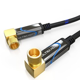 Ultra HDTV 1 m SAT Antenna Cable by Satellite Cable Coaxial Cable 2x Angled F-Connector (90° Degrees) to F-Connector (90° Degrees) Metal Connector for TV, HDTV, Radio, DVB-T, DVB-C, DVB-S, DVB-S2