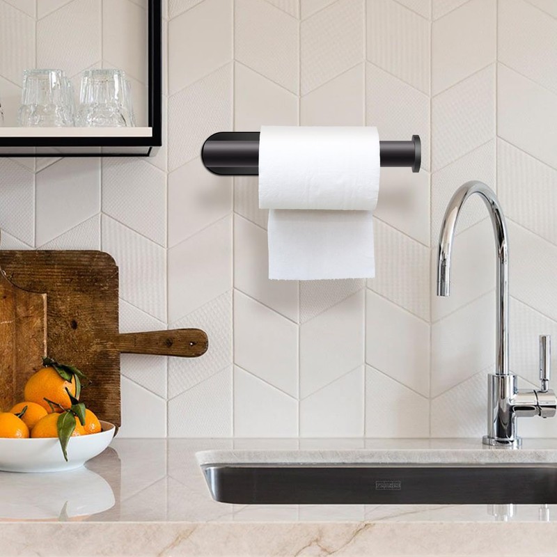 Kitchen Roll Holder, No Drilling, Kitchen Roll Holder, Black, Stainless