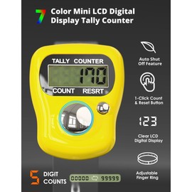 KTRIO Pack of 7 Colors Electronic Finger Counter, 5-Digit Number Count Clicker, Mini LCD Digital Display Hand Tally Counters for Knitting, Crochet, Coaching, Lap, Golf, Toddler & Fidget