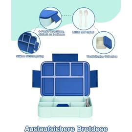 PDBEST Bento Lunch Box,1330ml Bento Box Lunch Box for Adults with 6 Compartments, Cutlery Set, Leak Proof Lunch Box Snack Box for Boys Girls School Kindergarten Office,Blue