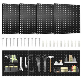 Hogurity Pegboard, 4 PCS 16”×16” Large Heavy Duty Metal Pegboard Panels with Frame Black Peg Board Display Peg Boards for Walls, Display, Garage Tool Storage, Office Organization, Craft Room, Kitchen