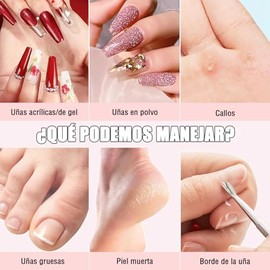 Torno para uñas eléctrica,drill para uñas Profesional portátil,taladro para uñas ajustable bidireccional de 5 velocidades de 15000 RPM con 11 cabezal de pulido y 26 anillo de lijado para Casa Y Salón